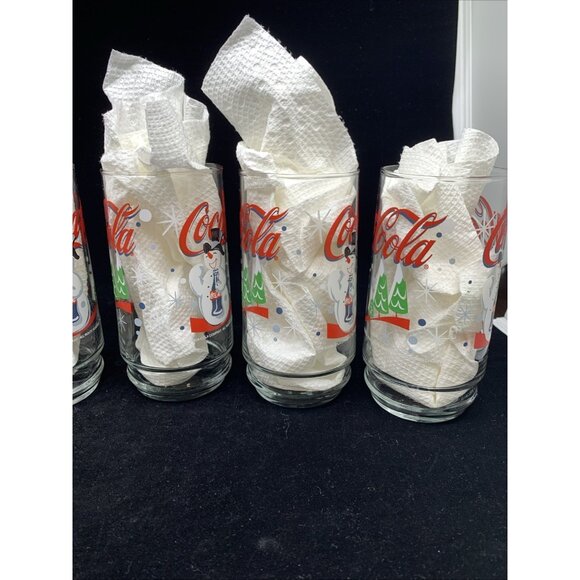 Set of 6 Coca-Cola Smiling Snowman Holiday Glasses Indiana Glass 1999 Vtg Xmas - Picture 7 of 11